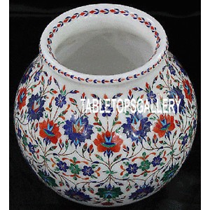 12" Marble Beautiful Flower Pot Lapis Carnelian Marquetry Art Inlay Gifts H3147   273406207410